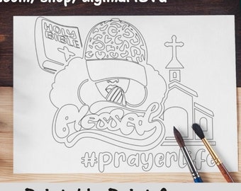 Prayer Life Coloring Pages, Christian Png, Blessed, Afro svg, Printable Paint Canvas, Paint Party, Adult Coloring Page, Paint With A Twist