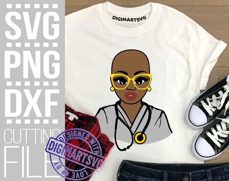 Download Bald Woman With Glasses Svg Black Woman Svg Stethoscope Svg Doctor Svg File For Cricut Vector Silhouette Women In Scrubs Cuttable