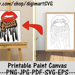 Pisces Queen Png, Paint Canvas, tropfende Lippen, Sternzeichen, Afro svg, Paint With A Twist, Paint Party, Erwachsene druckbare Malseite, Paint & Sip