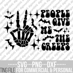 Menschen geben mir die Creeps svg, Mittelfinger-Skelett svg, Herbst svg, Halloween svg, Vintage Halloween Cut Files, Datei für Cricut, Cut Files