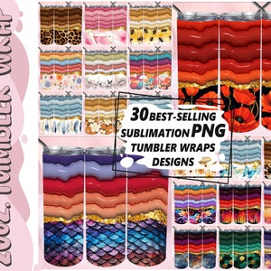 30x Meistverkaufte Sublimation Png Bundle Becher Wraps, Aufgeblasene Tumbler Wrap PNG, 3D Bubble Wrap 20 Unzen Sublimation Tumbler Designs, Glitzer