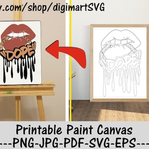 Dope Printable Paint Canvas, Dripping Lips png, Disegni da colorare, Paint With A Twist, Paint Party, Pagina da colorare stampabile per adulti, Paint & Sip