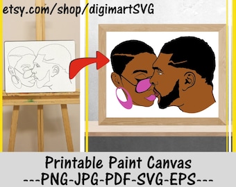 Woman And Man Printable Coloring Pages, Paint With A Twist, Kiss png, Adult Printable Coloring Page, Paint & Sip, Afro Svg, Digi Stamps