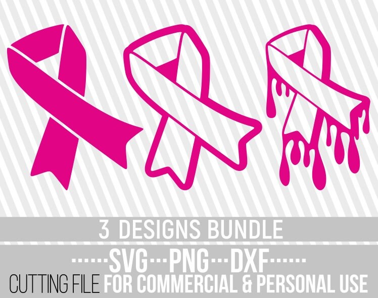3x Pink Ribbon Bundle Svg Breast Cancer Dripping Awareness | Etsy