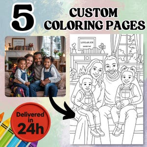 5 Custom Coloring Pages from Photo, Bundle Custom Sketch Coloring Page, Custom Kids Activity Page, Photo Coloring Page, Digital Download