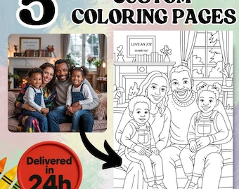 5 Custom Coloring Pages from Photo, Bundle Custom Sketch Coloring Page, Custom Kids Activity Page, Photo Coloring Page, Digital Download