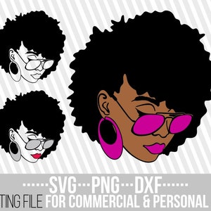 Mulher Negra com Óculos svg, Mulher Afro svg, Cabelo Natural svg, Melanina svg, História Negra svg, Arquivo para Cricut, Download instantâneo, Cortável
