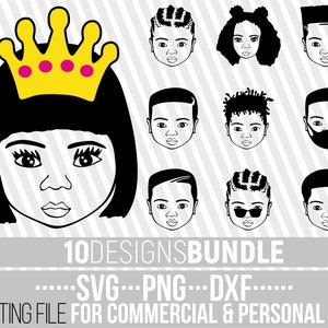 Pacote com 10x Black Kids svg, Princesa svg, Menino negro svg, Melanina, Garota afro svg, História negra, Arquivo para Cricut, Download instantâneo, Cortável
