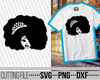 ブラッククイーンSVG、クラウンSVG、ナチュラルヘア、スマイル、メラニン、黒人女性SVG、ブラックガールマジック、Cricut用ファイル、シルエット、即時ダウンロード