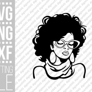 アフロディーバ svg、黒人女性 svg、メガネ PNG、アフリカ系アメリカ人、巻き毛 svg、ブラックガールマジック svg、シルエット、Cricut 用ファイル、ベクター