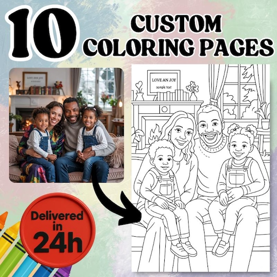 10 Custom Coloring Pages from Photo, Bundle Custom Sketch Coloring Page, Custom Kids Activity Page, Photo Coloring Page, Digital Download