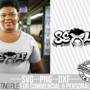 Afro Messy Bun png, Confianza en sí mismo, Valor propio svg, Respeto svg, Historia negra, Cabello desordenado svg, Archivo para Cricut, Silueta, Archivos cortados