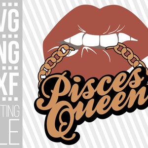 Pisces Queen svg, Gold chain svg, biting lips svg, Zodiac Sign svg, Horoscope, Afro woman svg,Black Girl Magic, File for Cricut,Silhouette