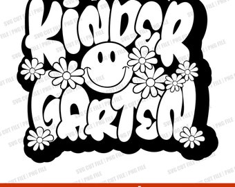 Kindergarten svg, Back to School SVG, Retro Teacher svg, Clipart, Grade Level Vibes svg, Cut File Cricut, Daisy Flower, Smile svg, Grad svg