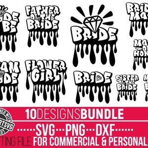 Hochzeitsschild svg Bundle, Tropfen, Party Props, Braut svg, Just Married svg, Hochzeit, Junggesellinnenabzeichen, Datei für Cricut, Sofortiger Download