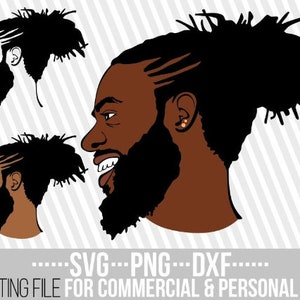 Hombre negro con rastas svg, Afro man svg, Barba svg, Afro Bun svg, Archivo para Cricut, Vector, Silueta, Descarga instantánea, Cuttable