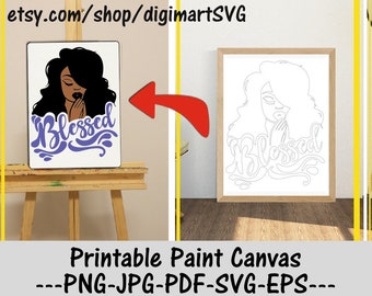 Blessed svg, Praying Woman svg, Coloring Pages, Paint With A Twist, Paint Party, Adult Printable Coloring Page, Paint & Sip, Printable