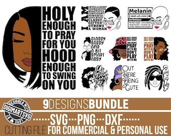 9x Black Woman svg Bundle, I Am A Woman svg, Black Woman, Half Hood svg, Black History, Afroican American, File for Cricut, Instant download