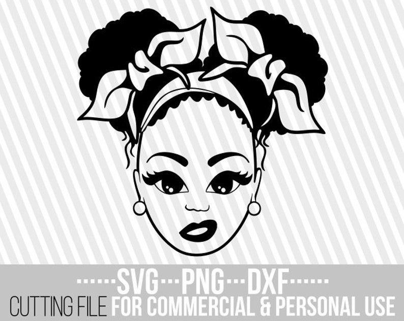 Girl with Afro Puffs svg Hair bow Melanin Black woman svg ...