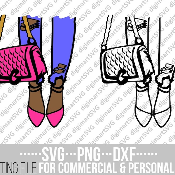 Fashion Bag and High Heels Shoes svg, Pink Stilettos svg, Black Woman Legs PNG, Stiletto Heels svg, Diva, File for Cricut, Instant download
