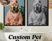 Custom Pet Portrait Photo, Funny Bathroom Art, Bathroom Dog Wall Art, Digital Download, Pet in Bathtub, Reading Newspaper on Toilet, Gift