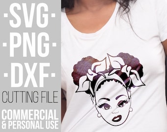 Ragazza con ciuffi afro in formato SVG, fiocco per capelli, melanina, donna nera in formato SVG, capelli naturali, magia della ragazza nera, file per Cricut, silhouette, download immediato