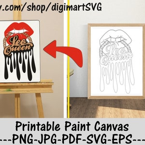 Leo Königin druckbare Farbe Leinwand, tropfende Lippen Png, Sternzeichen svg, Farbe mit einem Twist, Paint Party, druckbare Malseite für Erwachsene, Farbe & Schluck