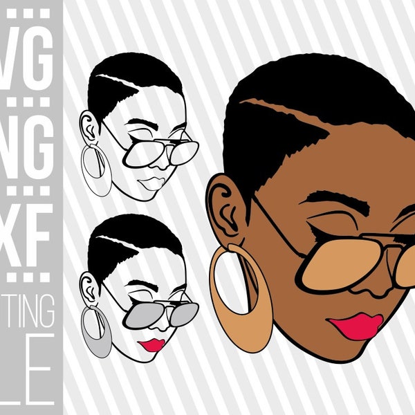 Black Woman With Glasses svg, Afro Woman svg, Short Hair svg, Melanin svg, Black History svg, File for Cricut, Instant download,Cuttable