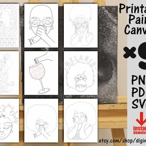 9x Paint Canvas Svg Bundle, Afro svg, Melanin, Praying Hands, Paint With A Twist, Paint Party, Adult Printable Coloring Page, Paint & Sip