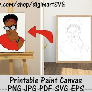 Afro Woman In Glasses svg, Fashion svg, Coloring Pages, Afro, Paint With A Twist, Paint Party, Adult Printable Coloring Page, Paint & Sip