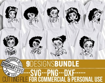 9x Black Girl svg Bundle, Melanin svg, Afro Woman svg, Curly Hair svg, African American, Diamond, Glasses, File for Cricut, Instant download