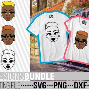美しい黒人女性 svg、ショートヘア svg、メガネ svg、ブロンド svg、Cricut 用ファイル、ベクター、シルエット、即時ダウンロード、カット可能、印刷可能