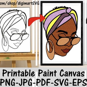 WomanIn Bandana Printable Paint Canvas, Coloring Pages, Paint With A Twist, Paint Party, Adult Printable Coloring Page, Paint & Sip, Digital