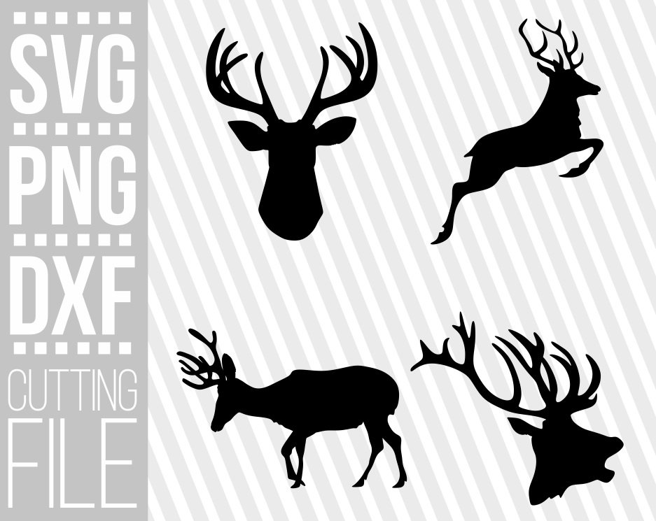 Download 4x Deer Head Bundle svg, Antlers svg, Reindeer svg, Winter, Hunting svg, Cuttable Files, File ...