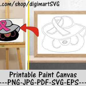 Femme svg, svg cancer du sein, ruban rose, mélanine svg, pages à colorier, toile de peinture imprimable, partie de peinture, coloriage imprimable adulte