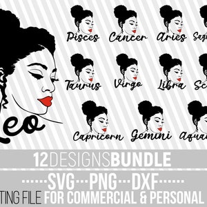 12x Zodiac Sign Bundle svg, Horoscope, Black Girl Magic, Black Woman svg, Red Lips, Cut Files, File for Cricut,Silhouette, Instant download
