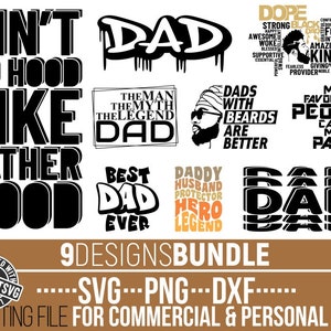 Pacote 9x Dia dos Pais svg, Afro Man, Melanin svg, Daddy svg, Daddy svg, Super Dad svg, Papa, Arquivo para Cricut, Silhouette, Download instantâneo