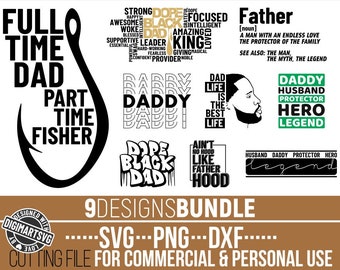 9x Fathers Day Svg Bundle, Black King svg, Hero svg, Beard Man, Daddy svg, Best Dad Ever svg, File for Cricut, Silhouette, Instant download