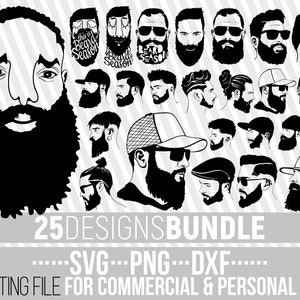 25x Beard Man Bundle svg, Barba svg, Dia dos Pais svg, Bigode, Hipster, Arquivo para Cricut, Vetor, Silhueta, Download instantâneo, Cuttable