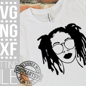 眼鏡をかけた黒人女性 svg、Locs svg、ドレッドヘア svg、アフロパフ svg、女性、アフロ svg、黒人歴史 svg、Cricut 用ファイル、即時ダウンロード