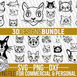 30x Cat Face svg Bundle, Cat Lover svg, Cat svg, Kitten svg, Cartoon Cat, Cat Mom svg, Black Cat Love svg, File for Cricut, Instant download