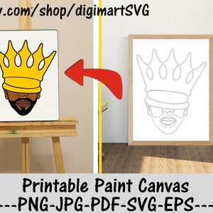 Black King Pre Drawn Canvas DIY Printable Paint Canvas, Afro, Beard svg, Coloring Page, Paint With A Twist, Adult Printable Coloring Page