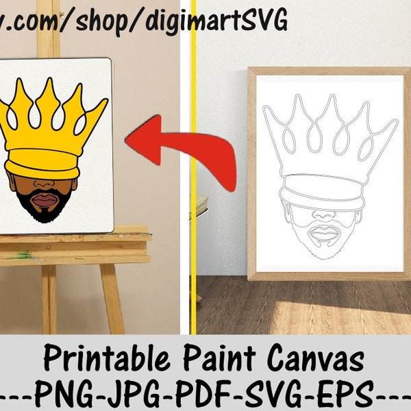 Black King Pre Drawn Canvas DIY Printable Paint Canvas, Afro, Beard svg, Coloring Page, Paint With A Twist, Adult Printable Coloring Page