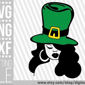 Afro Woman svg, Leprechaun Hat svg, Lucky svg, St Patricks Day, Clovers svg, Shamrock svg, Cuttable Files, File for Cricut, Sublimation