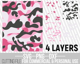 Fondo de camuflaje rosa (SVG), camuflaje militar, patrones (SVG), mujer negra (DXF), archivo para Cricut, silueta, descarga instantánea