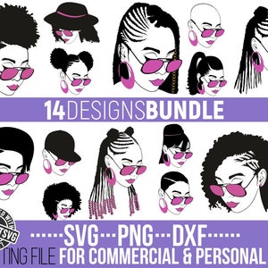 14x Black Woman with glasses bundle svg, Afro woman svg, Black Girl Magic, File for Cricut, Vector, Silhouette , Instant download,Cuttable image 2