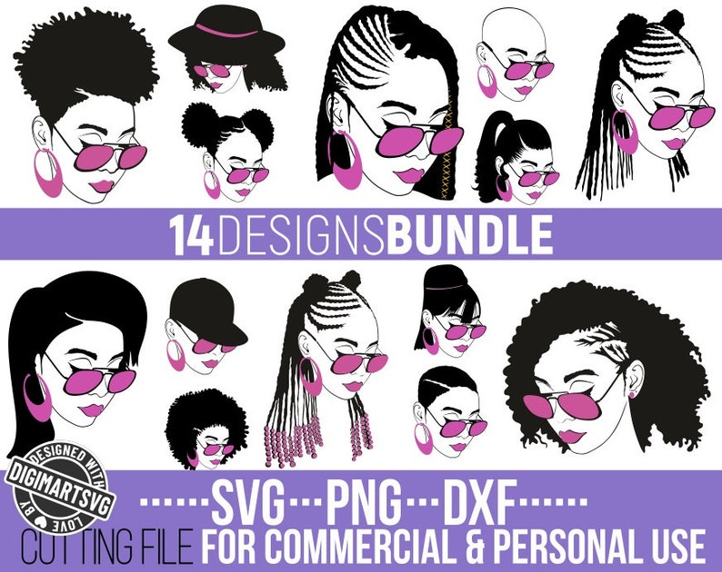14x Black Woman with glasses bundle svg, Afro woman svg, Black Girl Magic, File for Cricut, Vector, Silhouette , Instant download,Cuttable image 2
