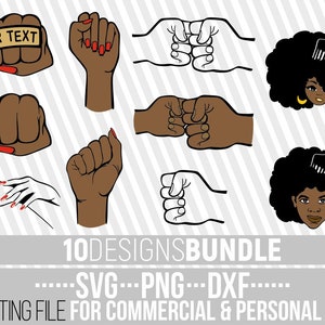 10x Fist Designs Bundle svg, Hand svg, Power svg, Afro Boy svg, Fist Bump, Punch svg, Melanin, Datei für Cricut, Silhouette, Instant download
