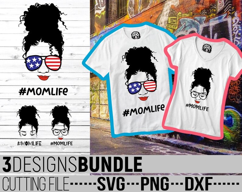 Download 3x Messy Bun In Glasses Bundle svg Mom Life svg Black ...