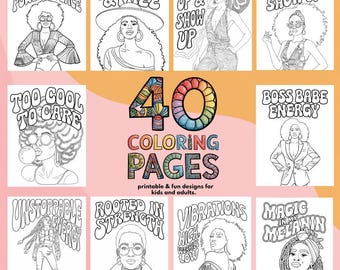40x Black Woman Coloring Pages Bundle PNG, Paint With A Twist, Paint Party, Adult Printable Coloring Page, Paint & Sip, African American